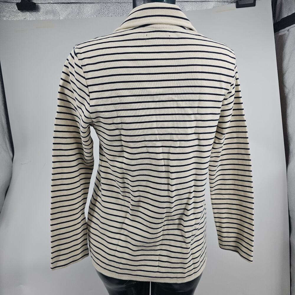 Chaps Nautical Preppy Knit Blazer Jacket Cream Navy Stripes Womens M 3613 - Picture 2 of 8